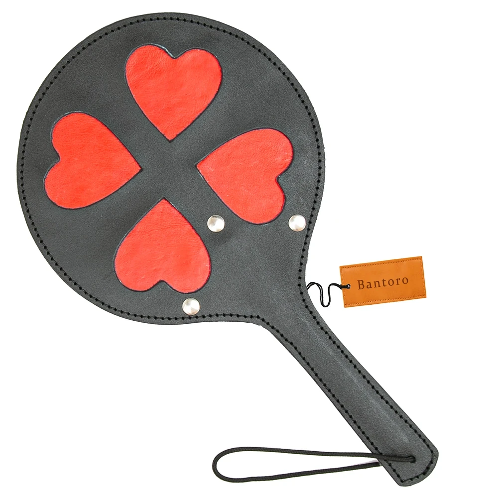 Genuine Leather BDSM Paddle with Red Hearts – 16" Spanking Toy - Bantoro
