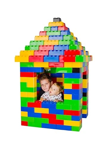 Bj Plastik XXL Grands Bloc De Construction Enfant (19 X 10 X 6 Cm Et 9 X 10 X 6 Cm) 141 Pièces avec Grand Train, Gros Jeux D'extérieur Enfant De 2 Ans, Gros Blocs pour La Construction Extérieure