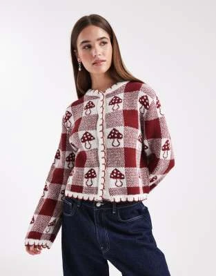 Miss Selfridge - Gilet en point de feston à motif champignon