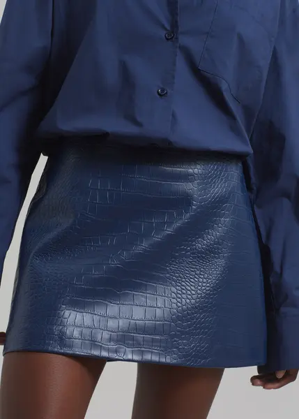 Mary Croc-Effect Mini Skirt - Blue