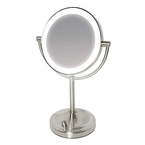 Miroir à double face HoMedics Beauty Spa avec DEL gradable - Aide parfaite à la coiffeuse salle de bain, éclairage application maquillage + coiffage, grossissement normal / 7x, sans faille tout angle