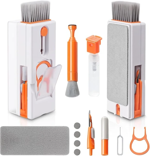 Alyvisun Kit Nettoyage Clavier, 11 en 1 Nettoyeur Claviers PC Multifonctionnel, Keyboard Cleaner Brosse à Outils, pour Tablette, Téléphones, Ordinateur, Écouteurs, Orange