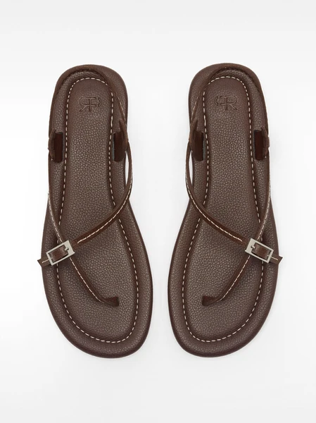Sandales plates en cuir à fines brides Marron | Parfois France