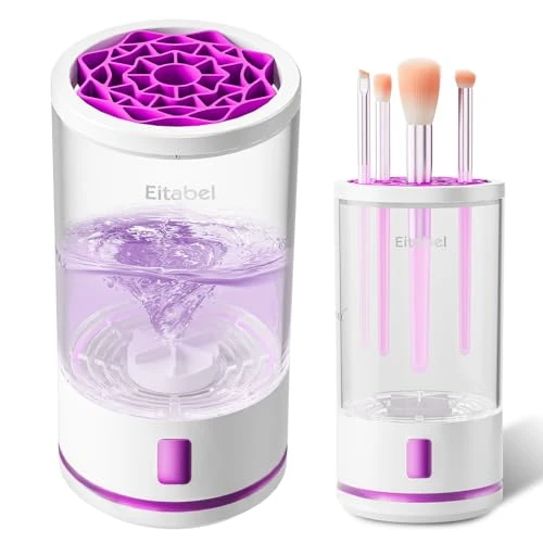 EITABEL Nettoyeur électrique de pinceaux de maquillage, 2-en-1 Nettoyeur &amp; Laveur, Spinner automatique pour tous pinceaux &amp; éponges de toutes tailles