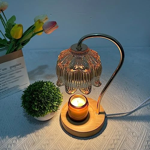 PIWINE Lampe chauffe-bougie, lampe à cire à bougie à intensité variable avec ampoule, lampe à cire électrique pour bougies parfumées, compatible avec les petites et grandes bougies(B)
