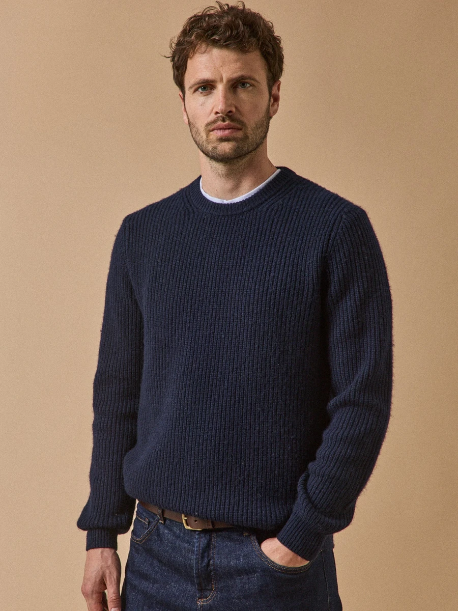Pull col rond maille côtelée homme