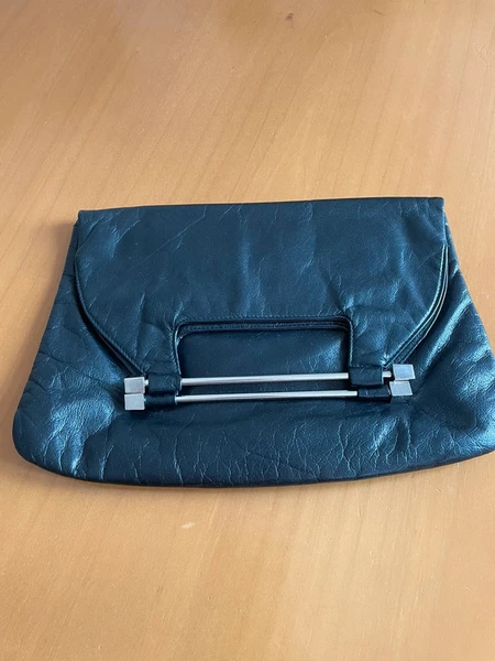 Borsa vintage vera pelle con manici in acciaio