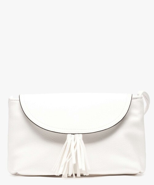 Sac femme forme pochette avec rabat et détail pompon