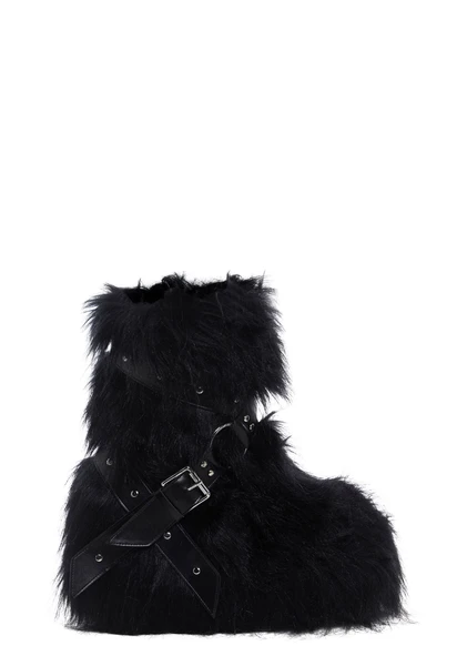 Club Exx Burning Man Faux Fur Platform Boots Rave Festival - Black