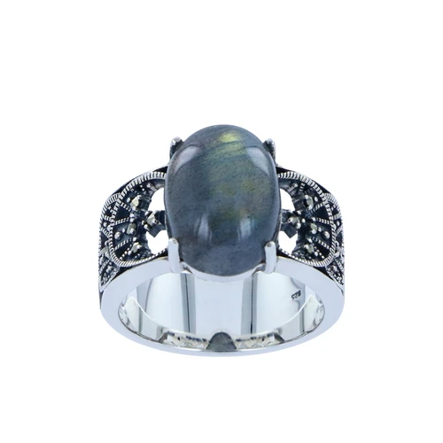Bague Argent 925 (Labradorite - Marcassites) Taille 49