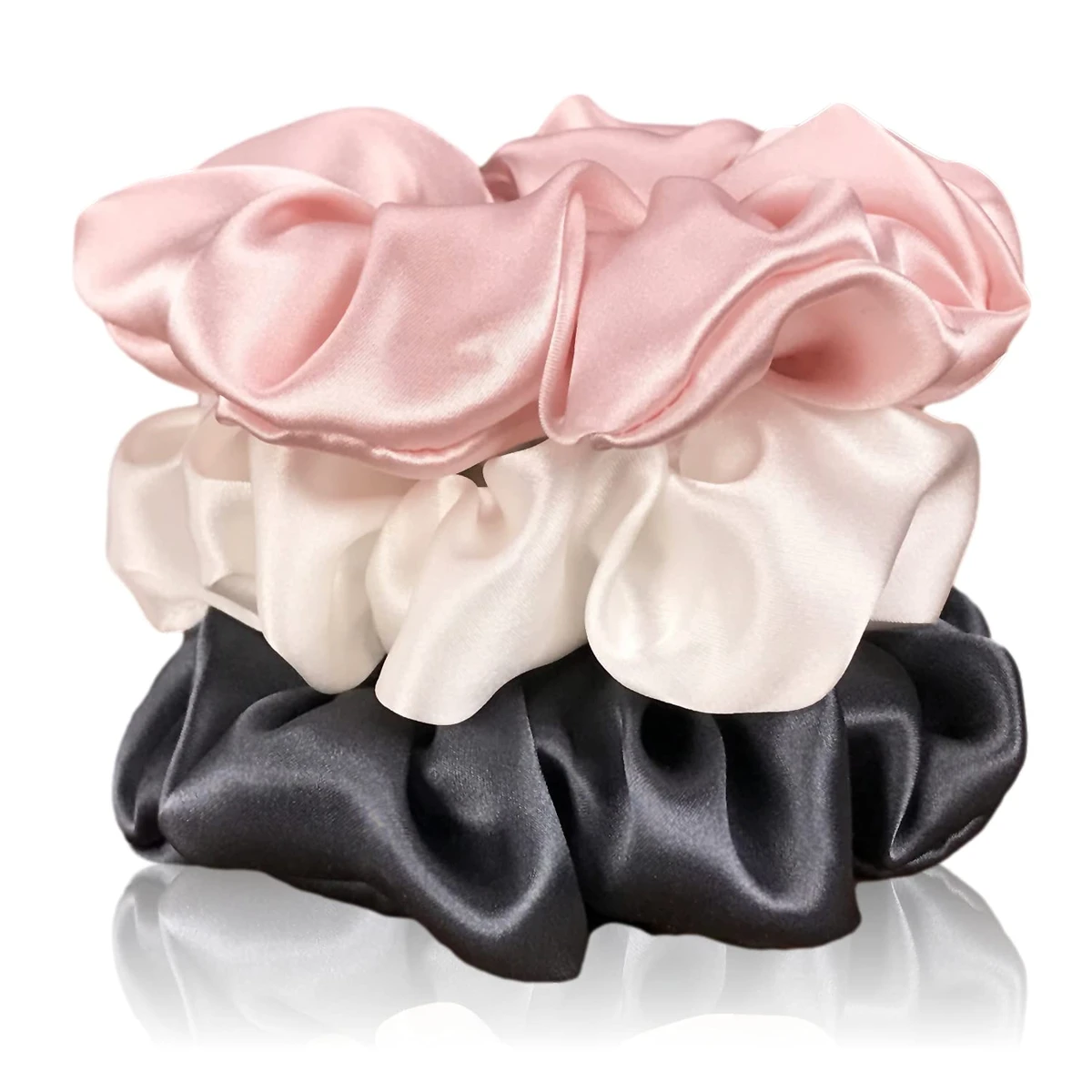 Celestial Silk | Mulberry Silk Scrunchies for Hair (Charcoal, Pink, Ivory)