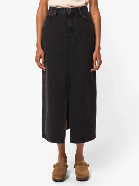 Jupe longue en denim de coton bio | noir "anna denim skirt black" Nudie Jeans