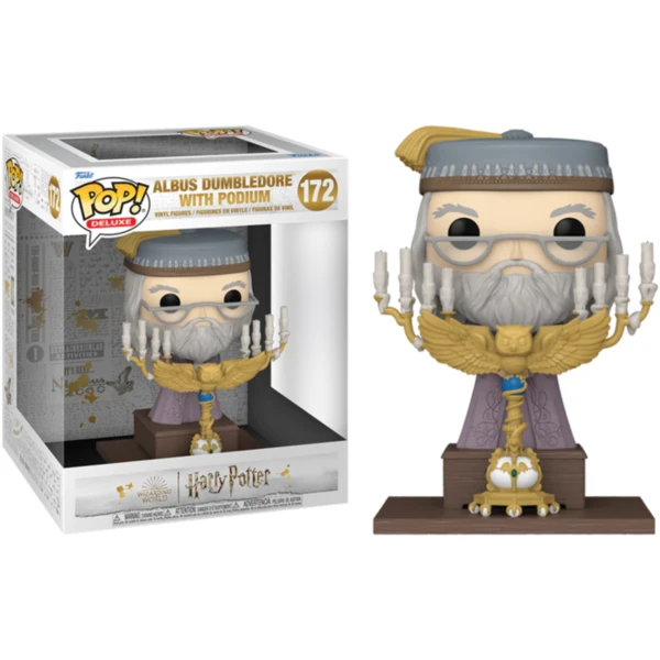 Harry Potter and the Prisoner of Azkaban - Albus Dumbledore with Podium Pop! Deluxe Vinyl Figure by Funko | Popcultcha