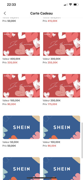 Carte cadeau Shein