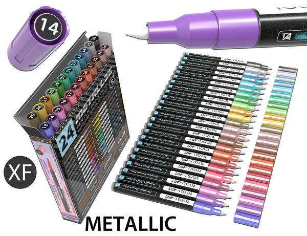 24 Metallic Acrylic Paint Pens Special Color Series Markers 0.7mm (EXTRA FINE)