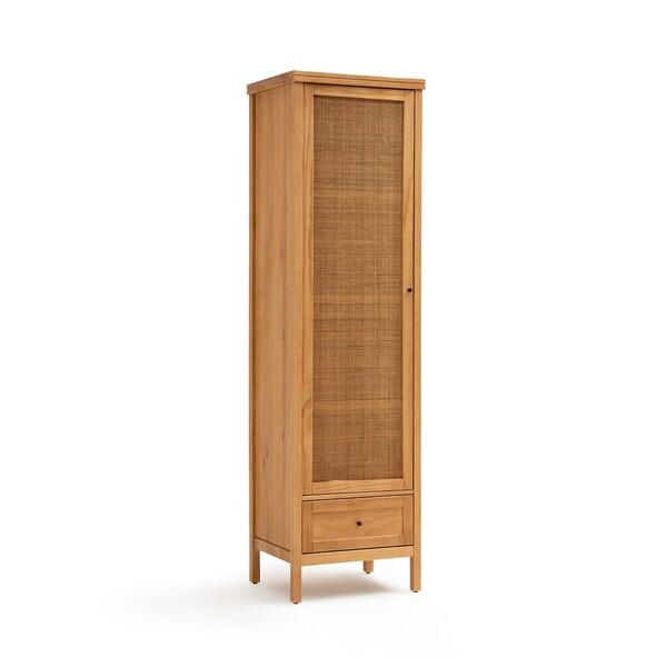 Wandschrank Gabin mit 1 Tür, Kiefer massiv und Rattangeflecht