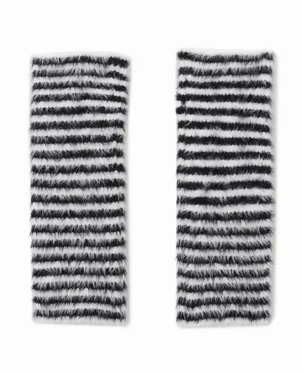 Manchons façpn mitaines en maille fluffy rayée