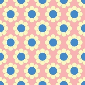 60s Retro Floral in Pink, Blue Fabric | Spoonflower