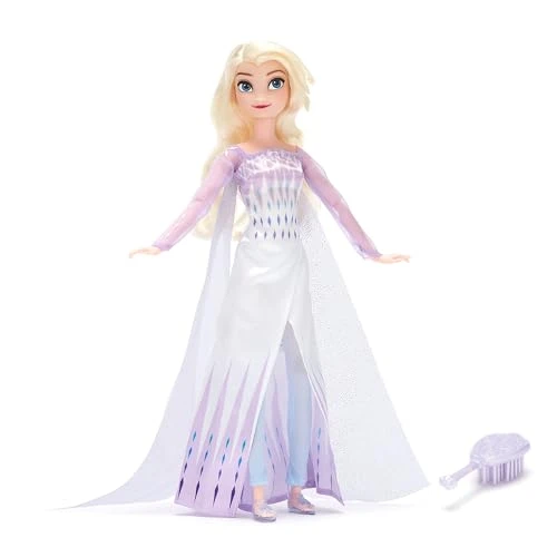 Disney Store Official Poupée Classique Elsa, La Reine des Neiges 2, 29 cm/11", Poupée Princesse Disney entièrement articulée avec Tenue Bleu Clair et Mini Brosse à Cheveux, à partir de 3 Ans