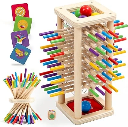 Nene Toys BALLFALL – Jeu Montessori en Bois pour Enfants 3-9 Ans – Jeu de Société Éducatif avec Bâtonnets Colorés, Dé & Cartes – Jouet Ludique pour Développement Cognitif, Coordination & Motricité