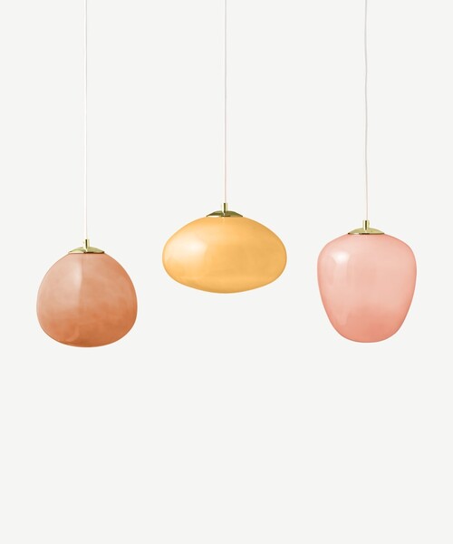 Adrianne, lustre triple de salle à manger en verre rose, bourgogne, jaune et laiton
