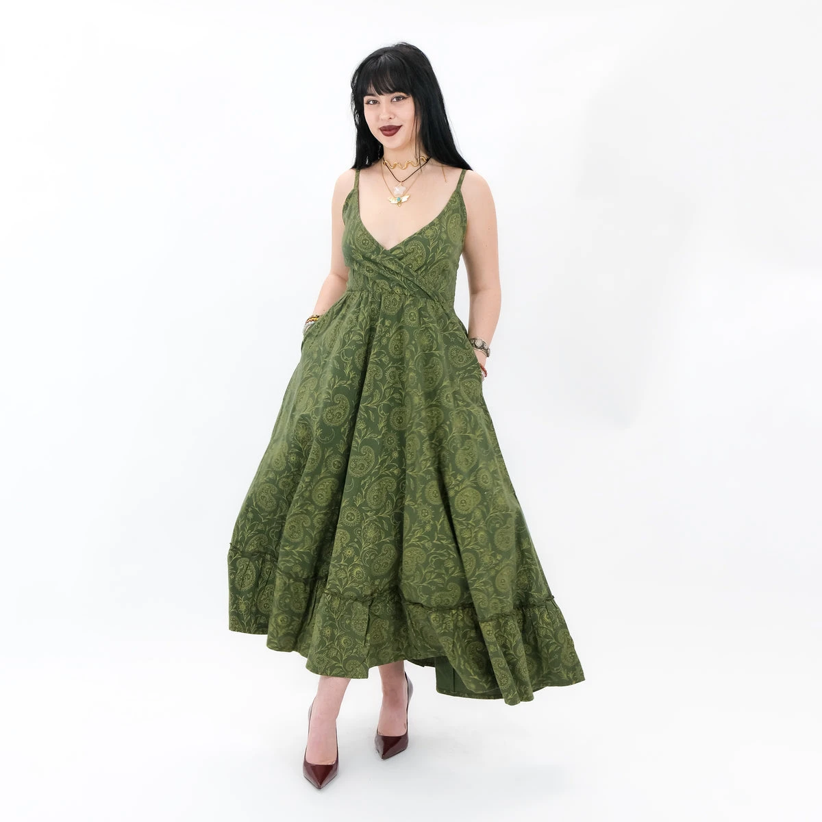 Paisley Cotton Tiered Maxi Dress | Boho Flowy Dress With Pockets