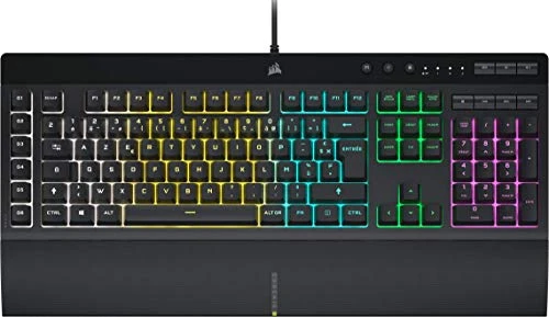 CORSAIR K55 RGB PRO Clavier de Jeu Filaire à Membrane – IP42 Résistant à la Poussière et Aux éclaboussures – 6 Touches Macro Intégration Elgato – Compatible iCUE – AZERTY FR – PC, Mac, Xbox – Noir