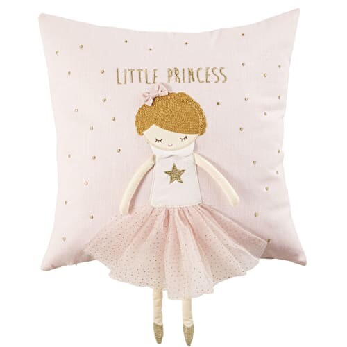 Coussin écru et rose imprimé princesse 40x40 | Maisons du Monde