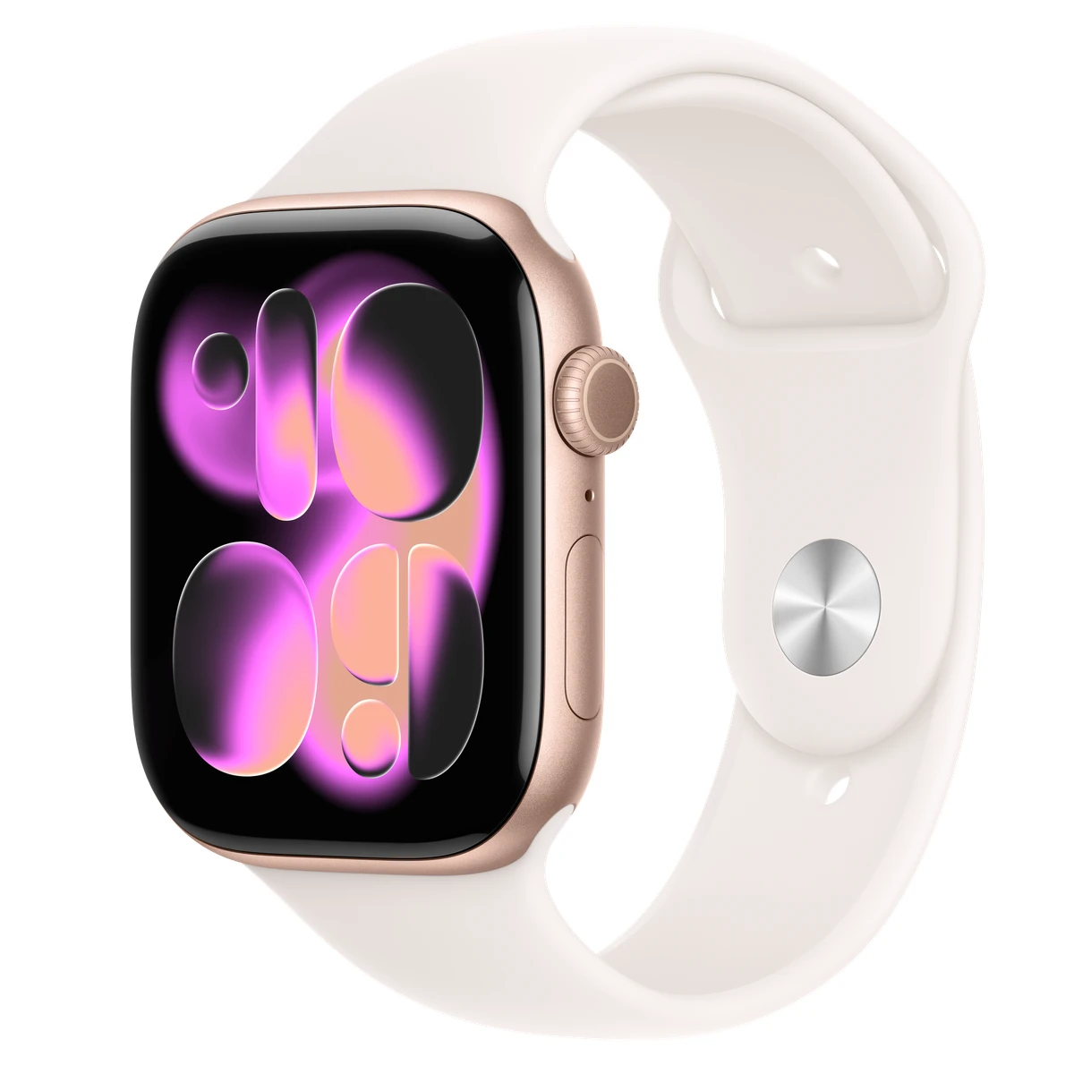 Apple Watch Series 11 GPS + Cellular, Boîtier en aluminium or rose 46 mm, Bracelet Sport rose tendre - S/M