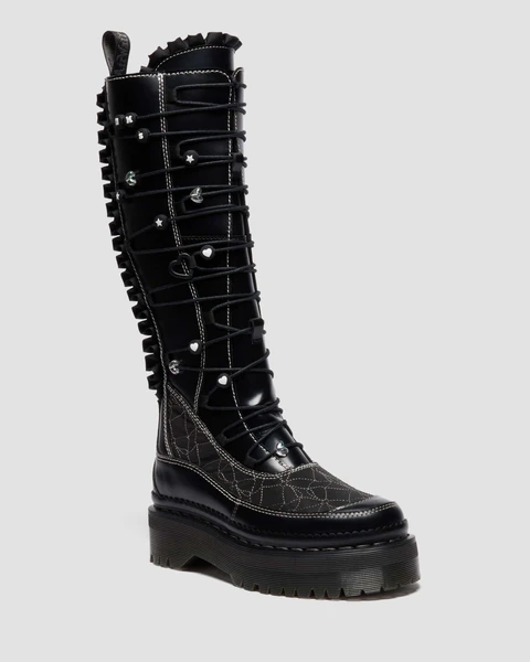 Boots plateformes XTRM Frill en cuir en Noir | Dr. Martens
