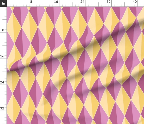 Fabric in Dual Harlequin Diamonds with Border in Two Tones Pink & Yellow (medium)