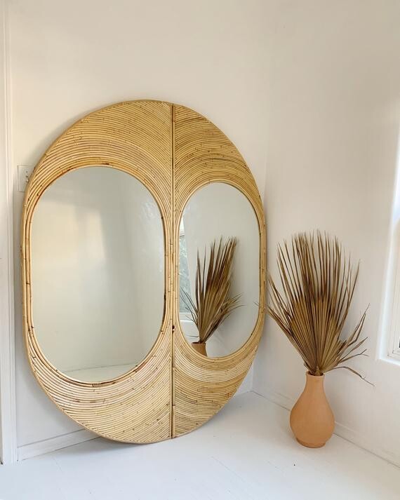 Nouveau! Studio 54 Split Reed Rattan Full Length mur Miroir