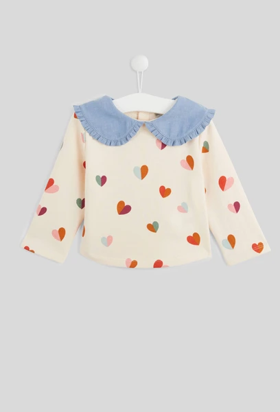 Sweat imprimé à col chambray en coton BIO GOTS