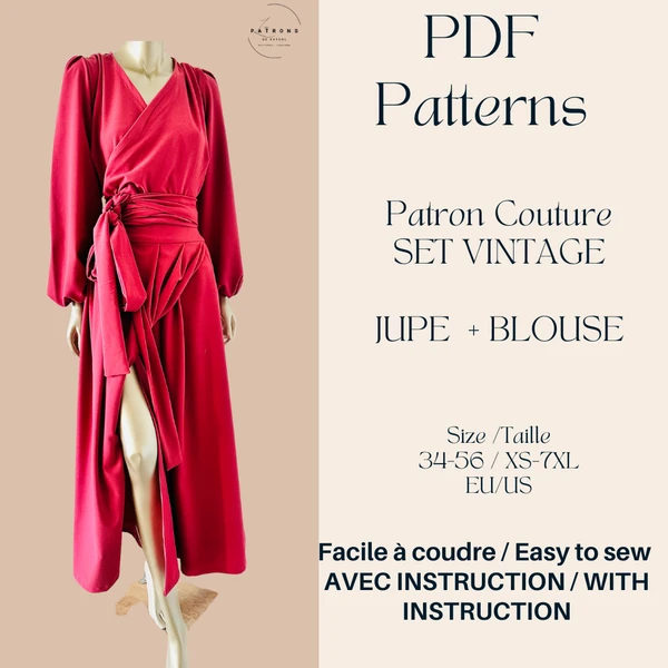 Patron Couture facile - Tenue femme jupe et blouse - Pdf à télécharger