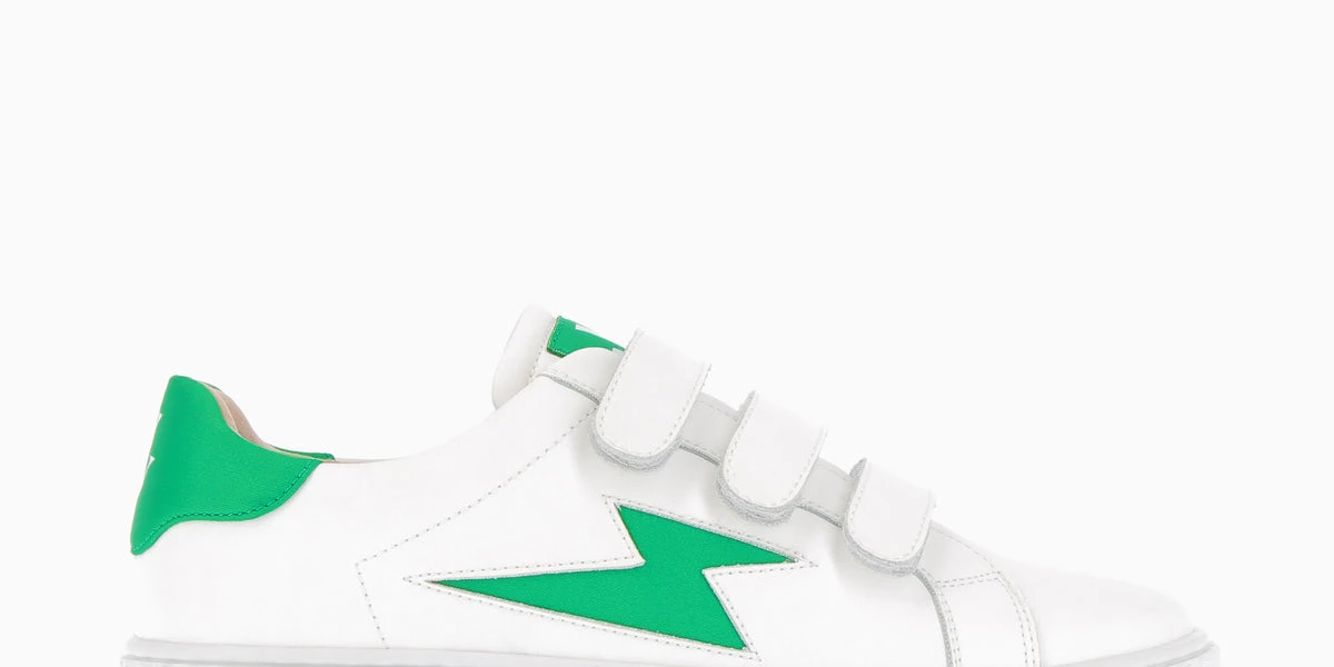 Baskets éclair Larissa blanches à détails en satin vert
