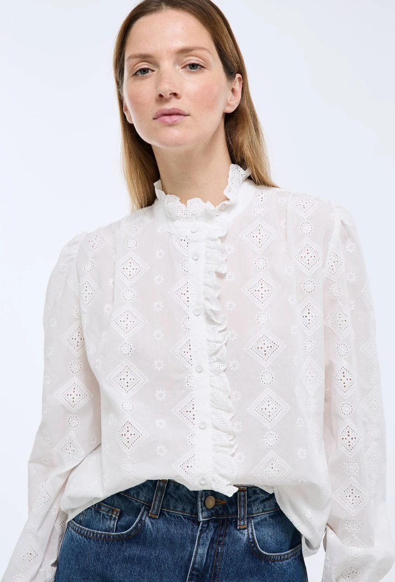 Blouse manches longues brodée en coton BIO GOTS