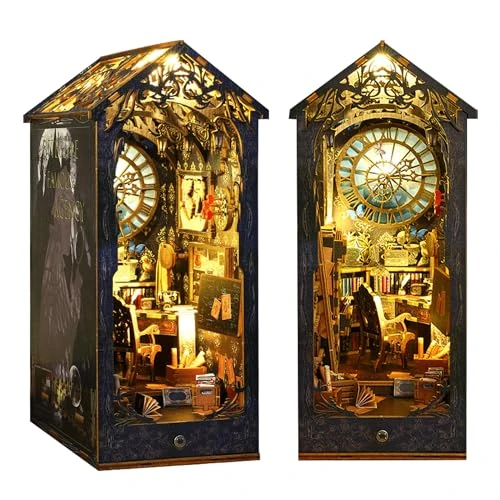 DIY Book Nook Kit Maison De Poupée, MOJINO Miniature en Bois avec Meubles Et Lumière LED, Puzzle 3D en Bois, Serre-Livres d'art, Kit De Construction pour Les Personnes De Plus De 14 Ans