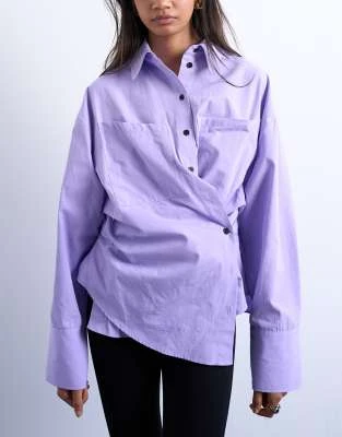 Topshop - Chemise manches longues à patte asymétrique à la taille - Violet