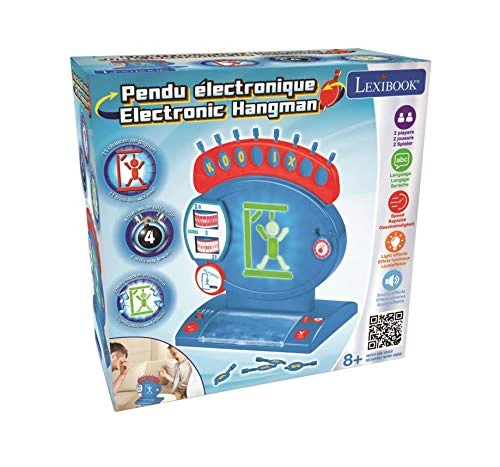 Lexibook, Jeu du Pendu Électronique, Jeu de société Enfant et Famille, orthographe et vocabulaire, Effets Lumineux et sonores, 2 Joueurs, Bleu/Rouge, JG800