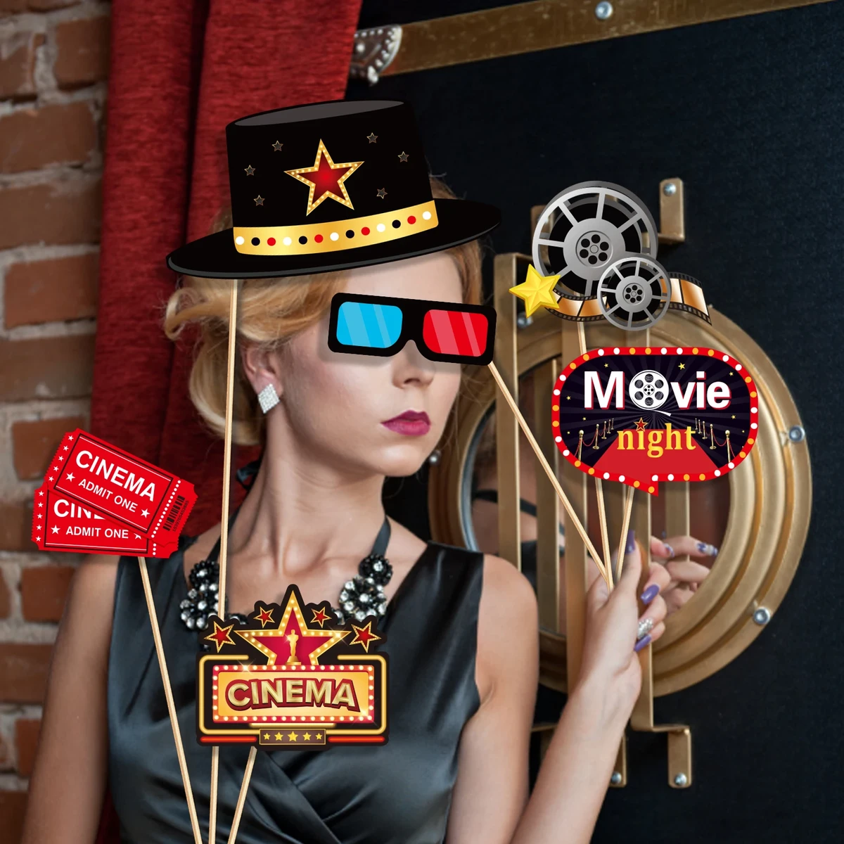 Accessoires de photomaton de fête du festival du cinéma de la Confédération, nuit de cinéma, fête d'anniversaire, lunettes de bricolage amusantes, lèvres, accessoire de séance photo, décoration - AliExpress 15