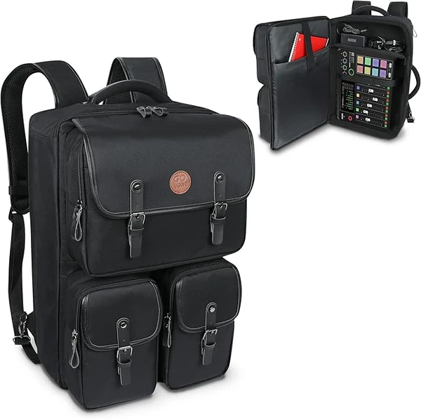 GOgroove Audio Mixer Sac à dos résistant aux rayures – Étui de voyage pour mélangeur de podcast compatible avec RODECaster Pro, RODECaster Pro II, microphone, câbles, casque et plus encore