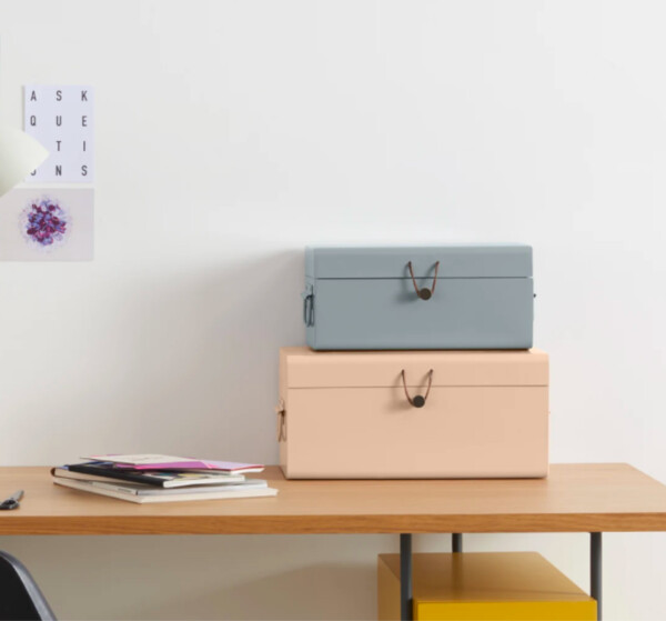Daven, lot de 2 petits coffres en métal avec attache en cuir, rose et gris | MADE.com