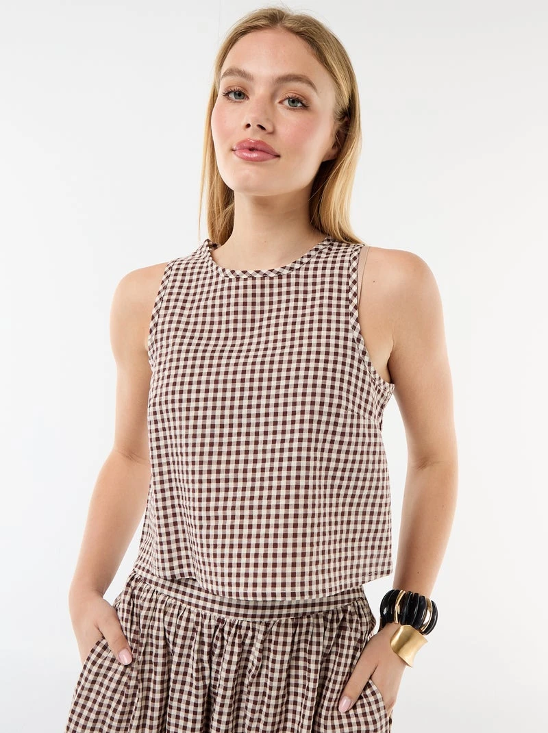 Top sans manches à motif Vichy