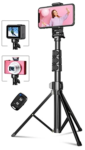 CIRYCASE Trépied Smartphone, 142cm Extensible Perche a Selfie Trepied Aluminium avec Télécommande Bluetooth &amp; Support de Téléphone Universel Compatible avec iPhone, Galaxy, Appareil Photo et Gopro