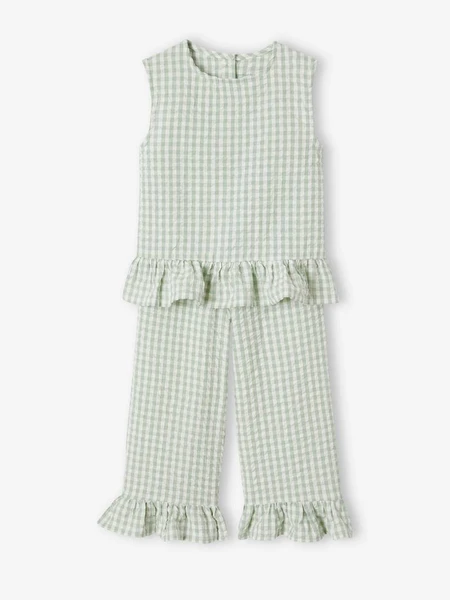 Ensemble fille blouse pantalon 7/8ème vert sauge - Vertbaudet
