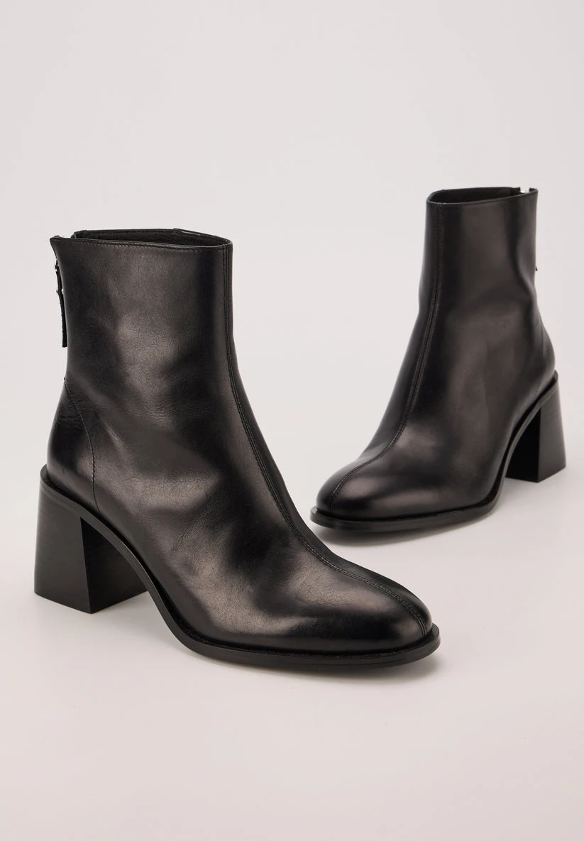Bottines à talons - Cuir Lisse Noir - Lennie