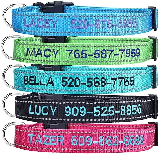 Collier pour chien personnalisé, collier personnalisé avec nom et numéro de téléphone brodés, 4 tailles réglables, boucle à dégagement rapide et anneau en D (solide)