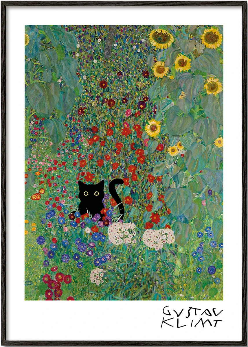Chat en jardin œuvre style Klimt | Tableaux, cadres décoratifs et affiches