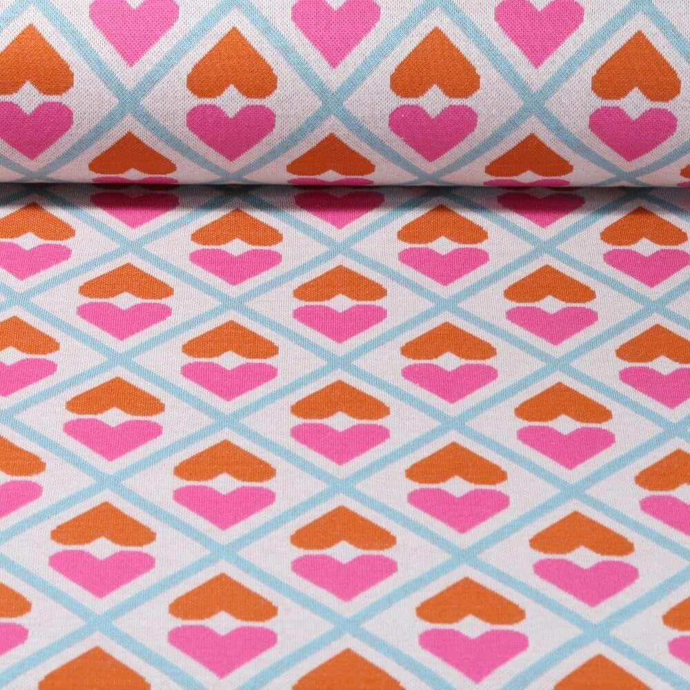 Jersey jacquard bio - Hamburger Liebe Hand on Heart ASS Beige Rose