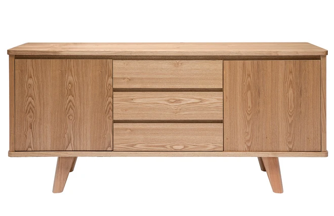 Buffet scandinave en bois clair 2 portes 3 tiroirs L160 cm FIFTIES - Miliboo